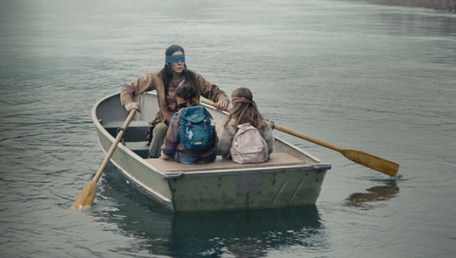 While not being able to see, characters in Bird Box take a trip to a safe haven.