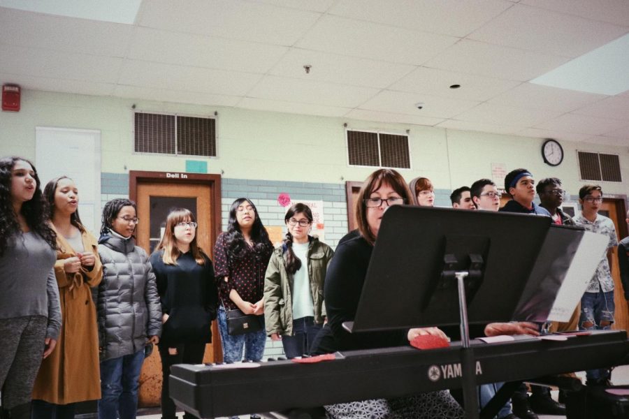 The school choir practices for this years spring concert, which will be Wednesday May 15.