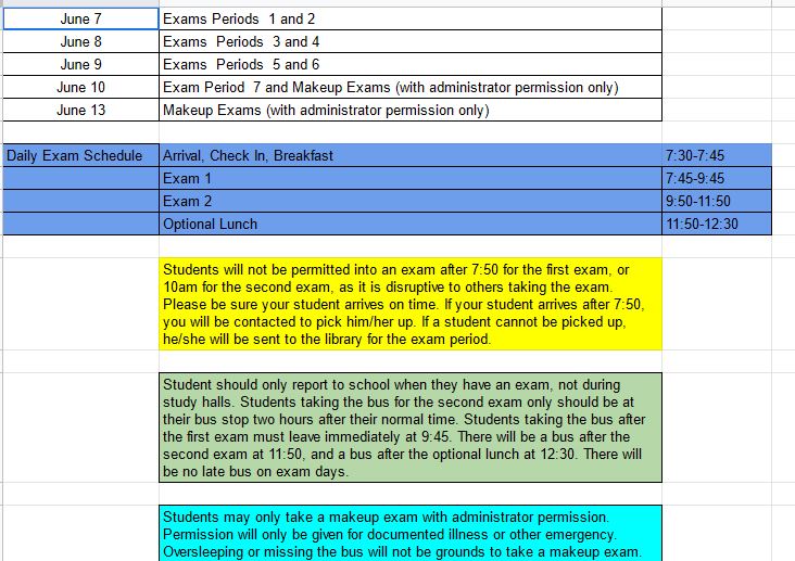 final exam sked